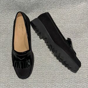 Carvela Comfort NEW black suede & patent leather tassel loafer size EU 36 US 6